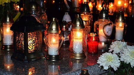 6xGlaskerze mit Einsatz 28h ganzjährig für Grab 24,5cm