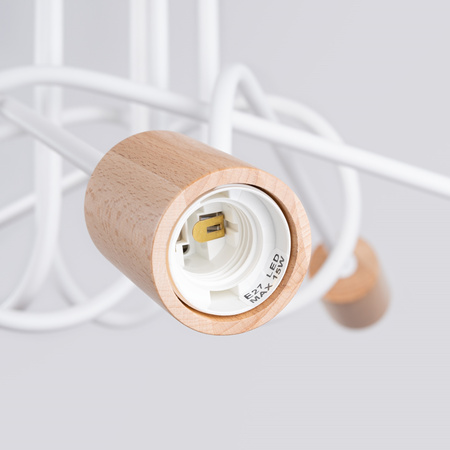 Deckenleuchte Kronleuchter Spider Pendelleuchte 5x E27 Naturholz Weiß Ember Pfirsich Puff SL.1475 Sollux