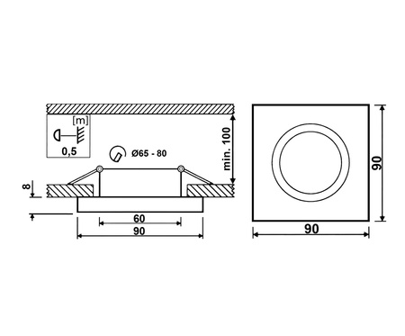 Glas-Einbaustrahler GU10, MR16 Einbauspot HALOGEN Quadrat Fest ARIEL LUMILED