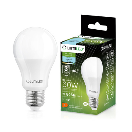 LED Lampen E27, Glühbirne A60 8W = 60W 806lm 260° 6500K kalt LUMILED