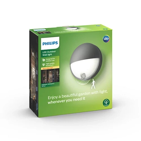 LED-Gartenwandleuchte CAPRICORN IR 6W 2700K IP44 Rund mit Bewegungssensor Anthrazit PHILIPS