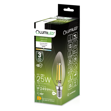 LED Lampen E14 B35 2W = 25W 249lm 4000K Neutral 360° Glühfaden LUMILED