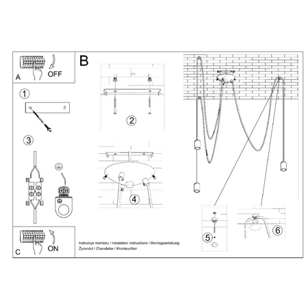 EDISON LED Pendel-Deckenleuchte 3xE27 Kronleuchter Schwarz SOLLUX
