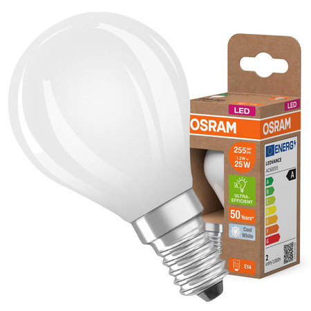 LED-Lampe P45 Ball E14 1.2W = 25W 255lm 4000K Neutral 330° 213lm/W CLASSIC ENERGY EFFICIENCY Osram