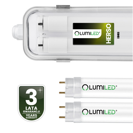 Hermetische Feuchtraumleuchte LED 2x T8, G13 Leuchte IP65 150cm+LED-Leuchtstofflampen 25W 4000K LUMILED