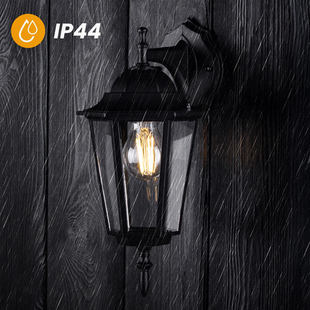 Wandleuchte Außen E27, Hängende Gartenlaterne Schwarz BELLIS LUMILED
