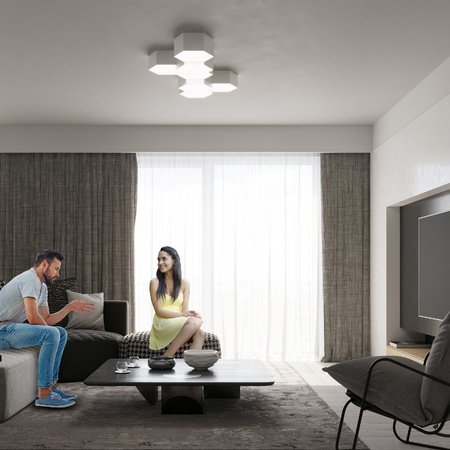 SUNDE 2xE27 LED-Deckenleuchte 13cm Sechseckleuchte Weiß SOLLUX