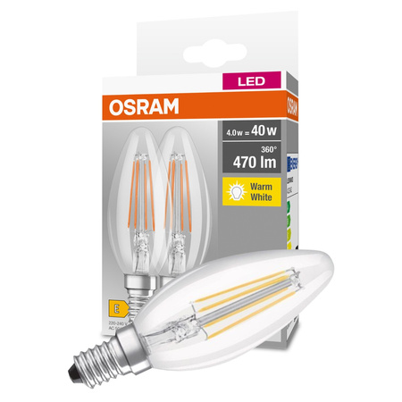 2x LED Lampen E14 B35 FR 4W = 40W 470lm 2700K Wärme 300° Filament OSRAM Sockel