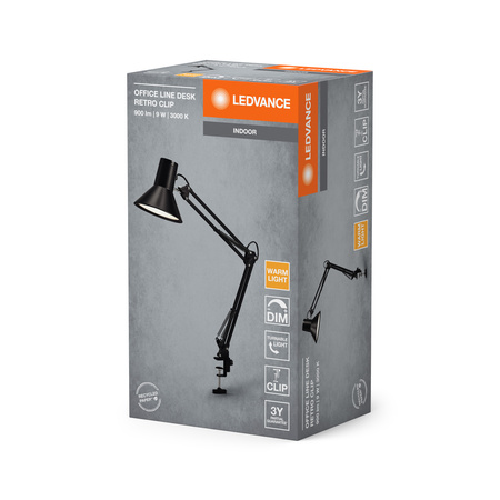LED-Schreibtischlampe Clip Einstellbar 9W 393lm 3000K Warm Dimmbar Schwarz Büro Linie Ledvance