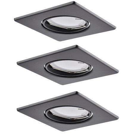 Set aus 3x quadratischer, schwarzer, beweglicher Halogenlampe GOLDLUX (Polux) + GU10 3,5W LED Lampen
