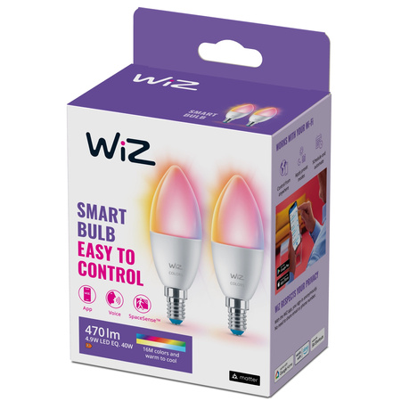 2x LED-Lampe E14 C37 4.9W = 40W 2200-6500K + RGB SMART WiFi WiZ