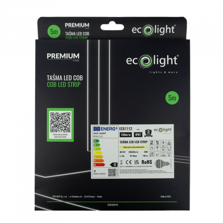 LED-Streifen COB 7W/m 735lm/m 320LED/m 12V 3000K Warm IP67 Rolle 5m Ecolight