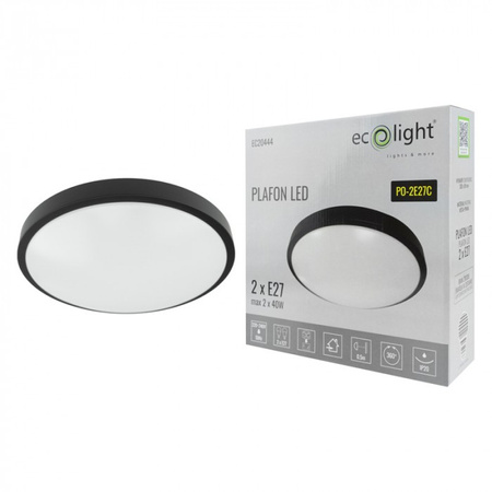 Plafond LED Deckenanbauleuchte 2x E27 Schwarz Rund Ecolight