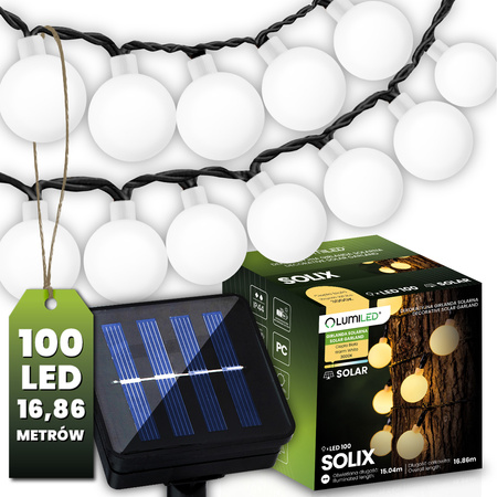 Solar Garten Girlande 100x LED Zierkugeln 16.86m 3000K Warm SOLIX LUMILED