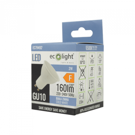 LED-Reflektor-Glühbirne GU10 2W 180lm 6500K Cold Ecolight