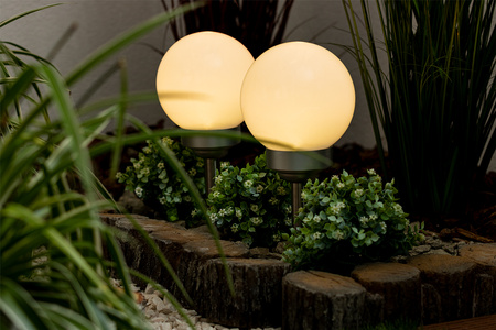 LED-Solar-Gartenlampe WHITE BALL 20cm betrieben 3500K warm + RGB GOLDLUX (Polux)