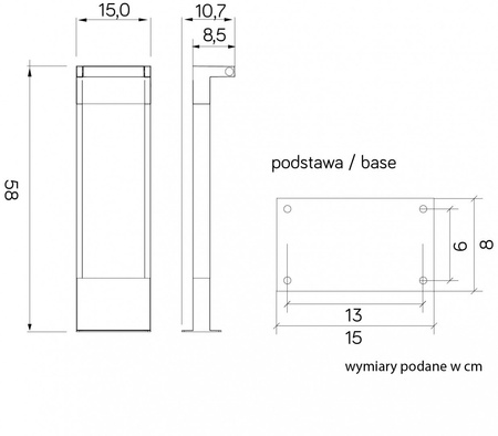 Außenstehende Gartenleuchte LED POST Rota RT-580 10W 720lm 4000K Neutral 58cm Su-Ma