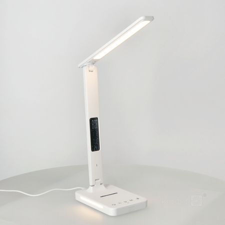 LED-Schreibtischlampe mit Display Ladegerät Wecker CCT DIM Weiß Kobi