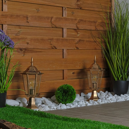 Gartenleuchte E27, Niedriger Pfosten Laterne 40cm Patina BELLIS LUMILED