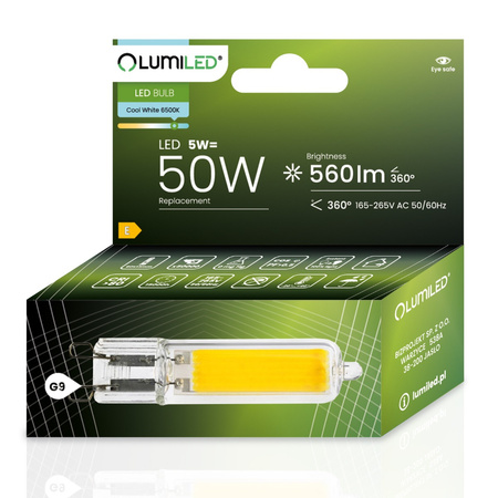 LED Kapseln G9, COB LED-Lampe 5W = 50W 560lm 360° 6500K kalt LUMILED