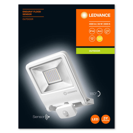 LED Fluter 50W 4500lm 3000K IP44 Weiß mit Bewegungssensor LEDVANCE Flutlicht Endura