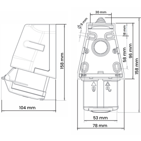 Feste Steckdose 16A 400V 5P IP44 Aufputz-Hermetik mit Klappe