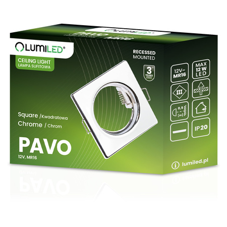 6x PAVO Chromblech MR16 GU10 LUMILED quadratische Halogeneinbauleuchte
