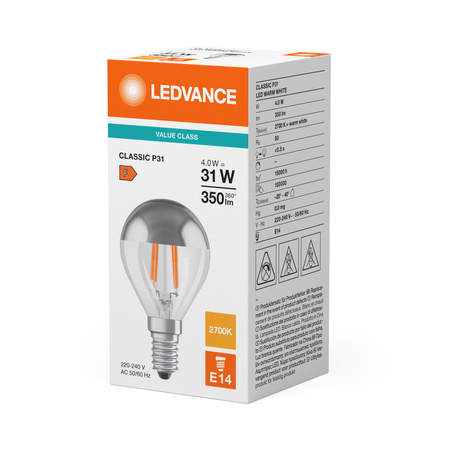 LED Lampen P45 E14 4W = 31W 350lm 2700K Warmweiß FILAMENT LEDVANCE