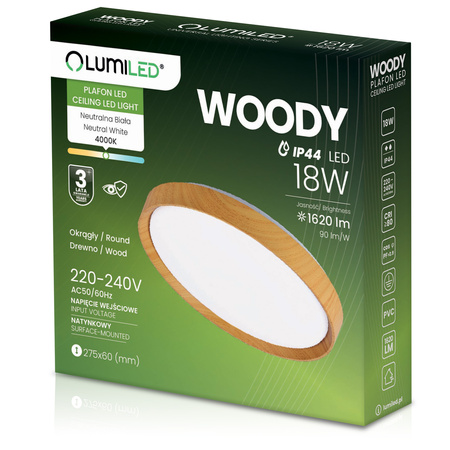 Plafond LED-Deckenleuchte WOODY 18W 4000K Rund IP44 27cm LUMILED