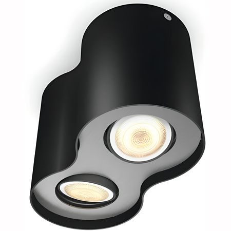 LED Spot Pillar Schwarz 2x4.2W CCT PHILIPS HUE Bluetooth Zigbee Deckenleuchte + Dimmschalter