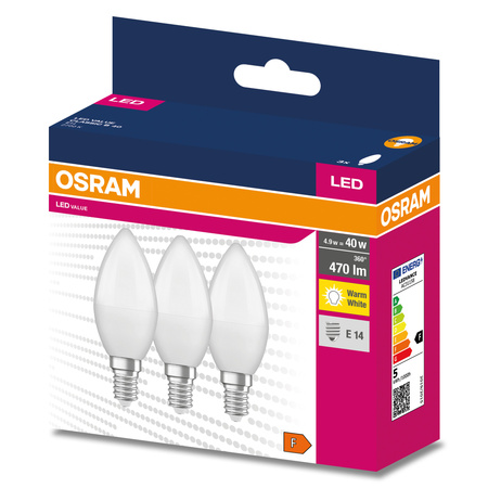 3PAK LED-Lampe E14 B35 4.9W = 40W 470lm 2700K Warm OSRAM Value