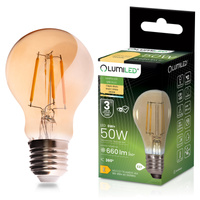 LED-Lampe E27 A60 6W 660LM = 50W 2000K warmweiß 360° Filament Amber LUMILED