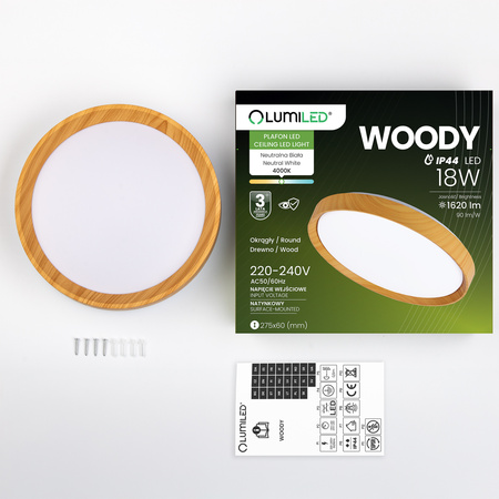 Plafond LED-Deckenleuchte WOODY 18W 4000K Rund IP44 27cm LUMILED