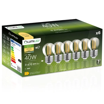 6x LED-Lampe E27 Ball P45 4W = 40W 470lm 3000K Warm 360° FILAMENT LUMILED