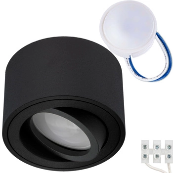 Halogen-Aufbauleuchte, Aufbauspot 50mm Runde Tube Schwarz AMAT-S+LED-Einsatz 5W 4000K LUMILED