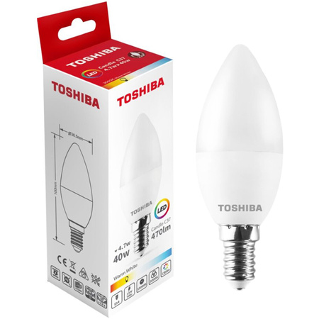 LED Leuchtmittel E14 C37 4,7W = 40W 470lm 3000K Warm 220° Milchig TOSHIBA