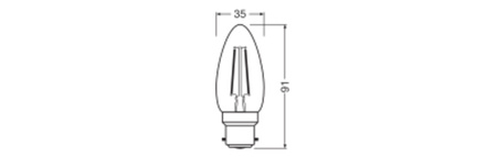 LED-Lampe B35 B22d Kerze 1.8W = 25W 250lm 2700K Warm 300° Glühfaden STAR CLASSIC Osram