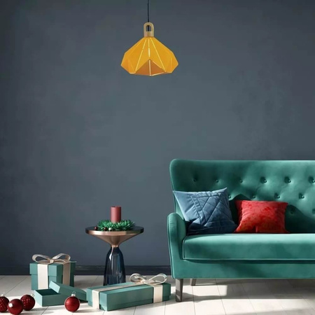 Hängeleuchte E27 Geometrisch gelb mit Holzoberfläche PASTEL PRISM T:32x27cm VT-7323 V-TAC