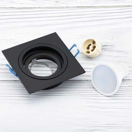 Einbaustrahler GU10, MR16 HALOGEN Quadrat beweglich Schwarz CASSIO+LED Lampen GU10, 6W=60W 580lm warm LUMILED