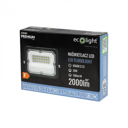 LED-Flutlicht Reflektor 20W 2000lm 6500K Kalt IP65 Premium Line Ecolight