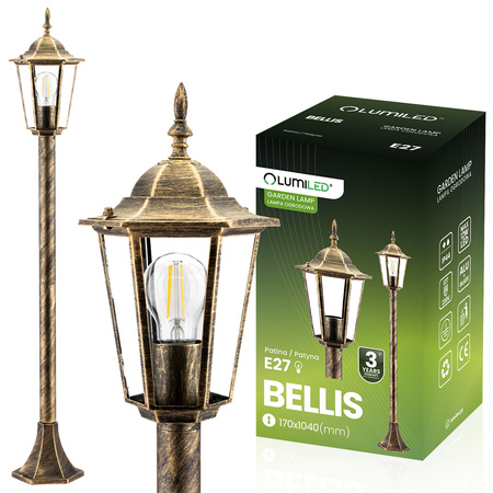 Gartenleuchte E27, Niedriger Pfosten Laterne 1m Patina BELLIS LUMILED