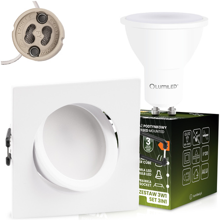 TRIX 3in1 GU10 6W 3000K WHITE MAT LUMILED quadratische bewegliche Halogen-Einbauleuchte