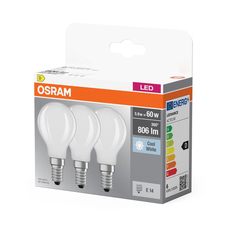 3x LED Lampen E14 P45 5,5W = 60W 806lm 4000K Neutral 300° Filament OSRAM BASE
