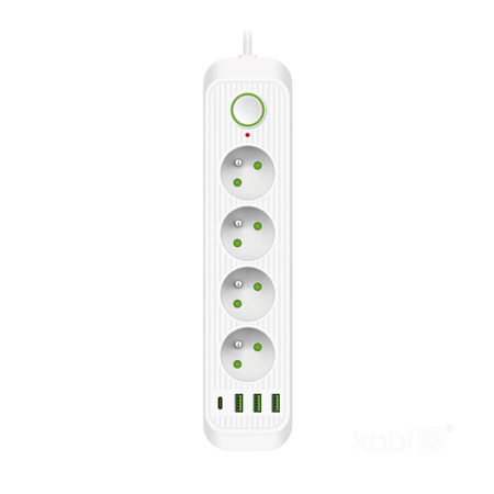 Verlängerungskabel CONNECTO 4x230V 3m 4GN Fehlerstromschutzschalter 4xUSB Weiß Kobi