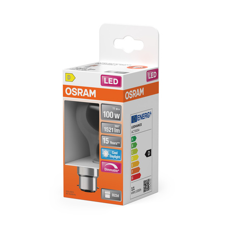 LED-Lampe A60 B22d 11W = 100W 1521lm 6500K Kalt 300° Dimmbar Retrofit Glühfaden CLASSIC Osram