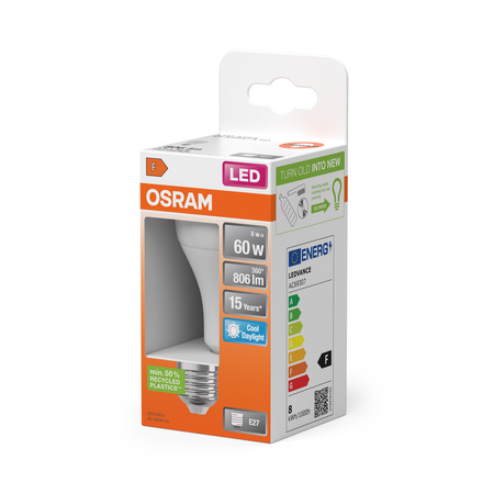 LED-Lampe A60 E27 8W = 60W 806lm 6500K Kalt 150° Retrofit Glühfaden CLASSIC Osram