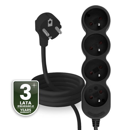 Netzverlängerungskabel Geerdete Steckdosenleiste 4 Steckdosen 1.5m Schwarzes Kabel Lendo Lumiled