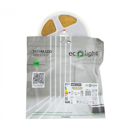 LED-Streifen COB 10W/m 900lm/m 320LED/m 12V 3000K Warm IP20 Rolle 5m Ecolight