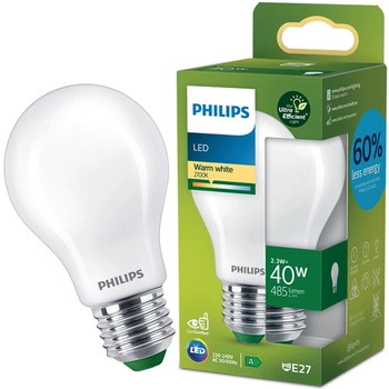 E27 A60 LED Lampen 2,3 W = 40 W, 485 lm, 2700 K, warmes Filament, milchig, PHILIPS, ultraeffizient