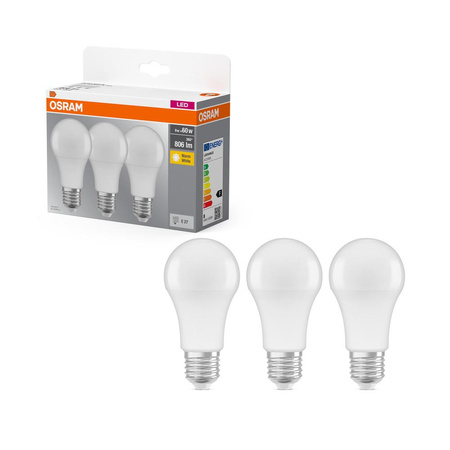 3x LED-Lampe A60 E27 8W = 60W 806lm 2700K Warm 150° BASE Osram